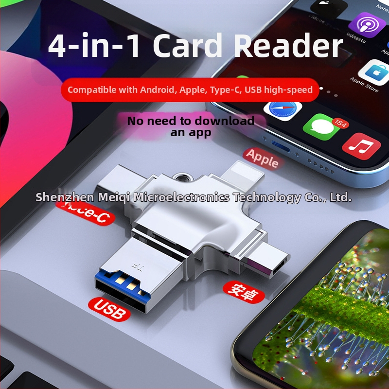 Četiri u jednom čitač kartica za mobitel, model M11 – USB/Type-C sučelje, Podrška TF kartici, Metalno kućište, Težina 25 g