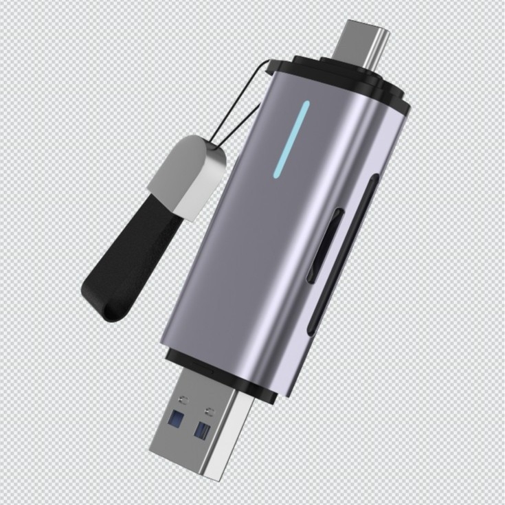 Ha-423 Čitač kartica s dvostrukim sučeljem USB 3.0/Type-C, podržava TF/SD, OTG za Android i PC, aluminijska legura