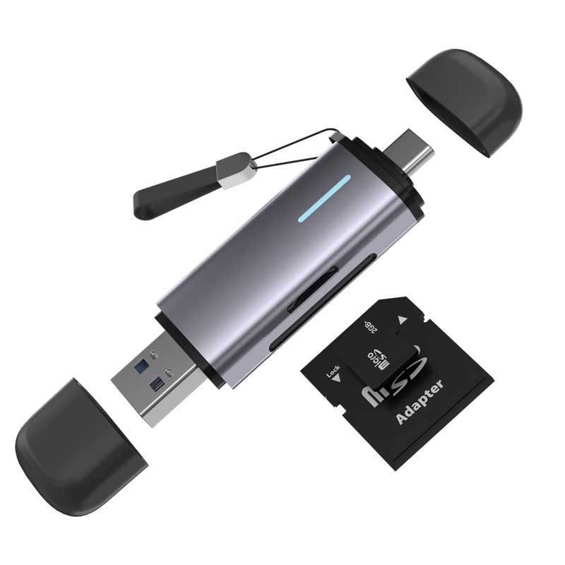 Ha-423 Čitač kartica s dvostrukim sučeljem USB 3.0/Type-C, podržava TF/SD, OTG za Android i PC, aluminijska legura