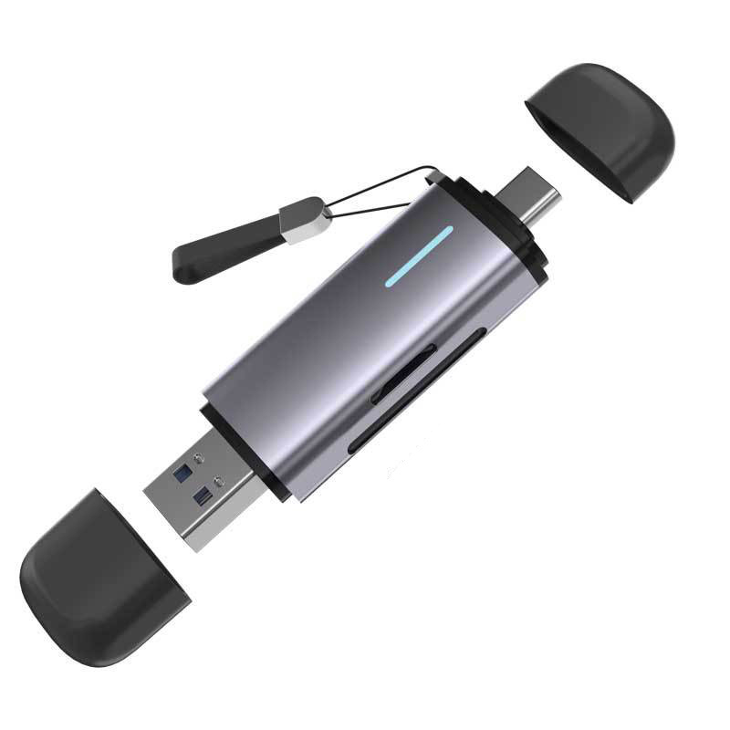 Ha-423 Čitač kartica s dvostrukim sučeljem USB 3.0/Type-C, podržava TF/SD, OTG za Android i PC, aluminijska legura