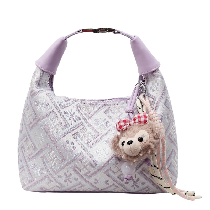 Geantă de damă în stil național Zhuang Brocade — din pânză, formă dumpling-type, închidere cu fermoar, buzunar interior laminat, căptușeală din poliester