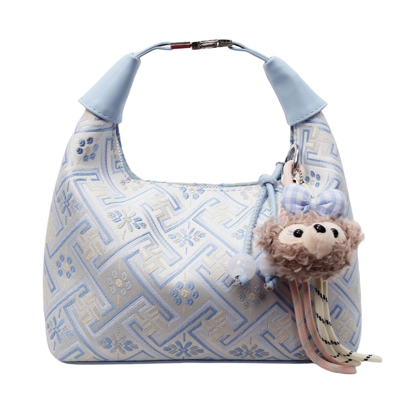 Geantă de damă în stil național Zhuang Brocade — din pânză, formă dumpling-type, închidere cu fermoar, buzunar interior laminat, căptușeală din poliester