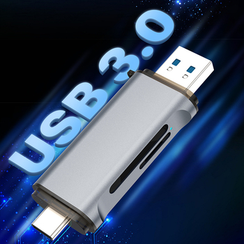 Čitač kartica s dvostrukim sučeljem USB 3.0 i Type-C za SD/TF — vanjsko aluminijsko kućište, kompatibilan s Windows 7
