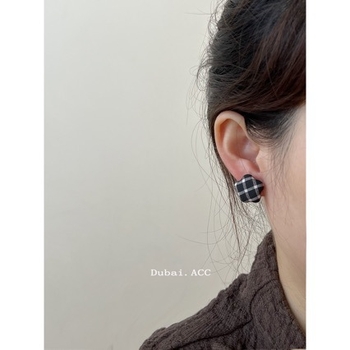 Cercei din pânză cu stea cu cinci colțuri, imprimeu în carouri, lucrate manual, clipsuri pentru urechi, stil pastoral