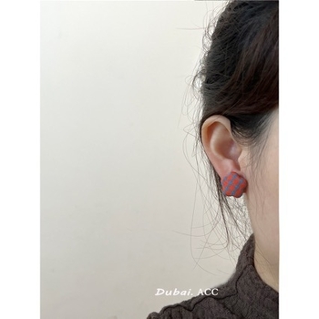 Cercei din pânză cu stea cu cinci colțuri, imprimeu în carouri, lucrate manual, clipsuri pentru urechi, stil pastoral