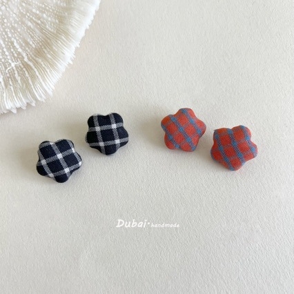 Cercei din pânză cu stea cu cinci colțuri, imprimeu în carouri, lucrate manual, clipsuri pentru urechi, stil pastoral