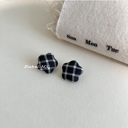 Cercei din pânză cu stea cu cinci colțuri, imprimeu în carouri, lucrate manual, clipsuri pentru urechi, stil pastoral