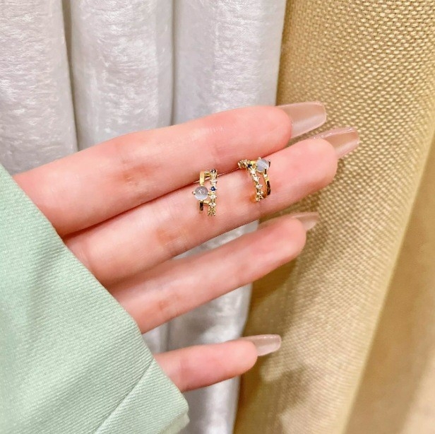 Cercei clips, Blue Mist Island, în formă de inimă, stil franțuzesc vintage (aliaj, electroplacat)