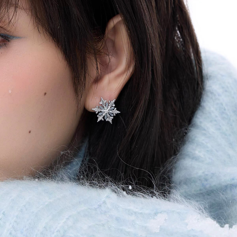 Cercei pentru femei – Cupru, placare electrolitică, Yiming Jewelry, design original, motiv floare fulg de zăpadă