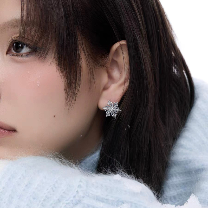 Cercei pentru femei – Cupru, placare electrolitică, Yiming Jewelry, design original, motiv floare fulg de zăpadă