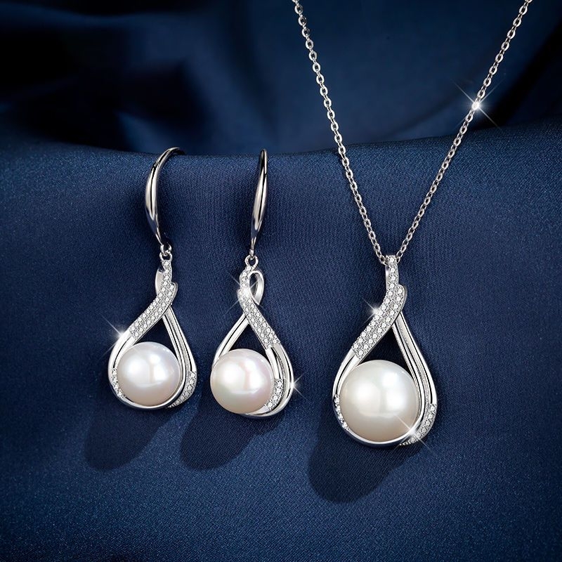 Комплект обеци и колие от изкуствени перли, У-образен дизайн, електроплатирано покритие, стоманени ушни игли