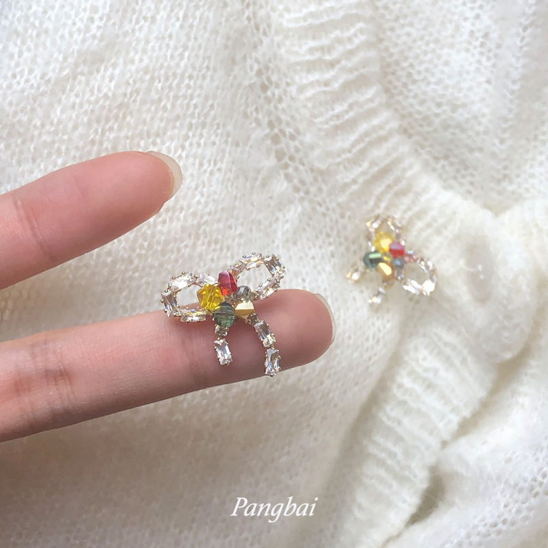 Cercei cu nod în formă de fundă, zirconiu, aliaj de zinc, placare electroplată, vară 2025, stil delicat și dulce