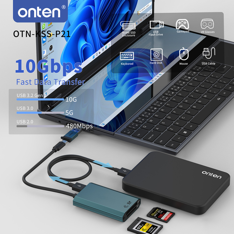 Cititor de carduri CF/SD/SDHC USB 3.2 Gen 2 – suport SD4.0, extern, aliaj de aluminiu, model KSS-P21