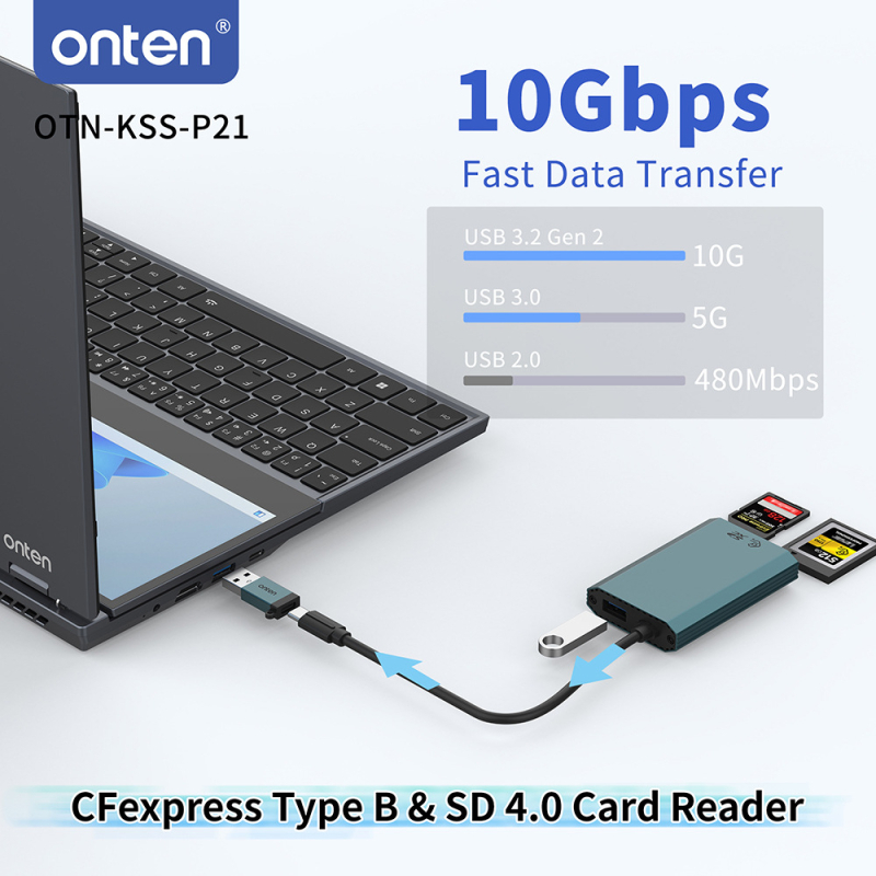 Cititor de carduri CF/SD/SDHC USB 3.2 Gen 2 – suport SD4.0, extern, aliaj de aluminiu, model KSS-P21