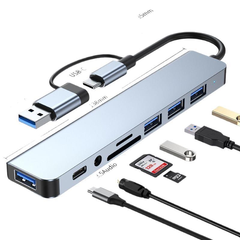 Hub USB-C cu 8 porturi, cititor SD/TF, USB 3.0/2.0 și audio de 3,5 mm