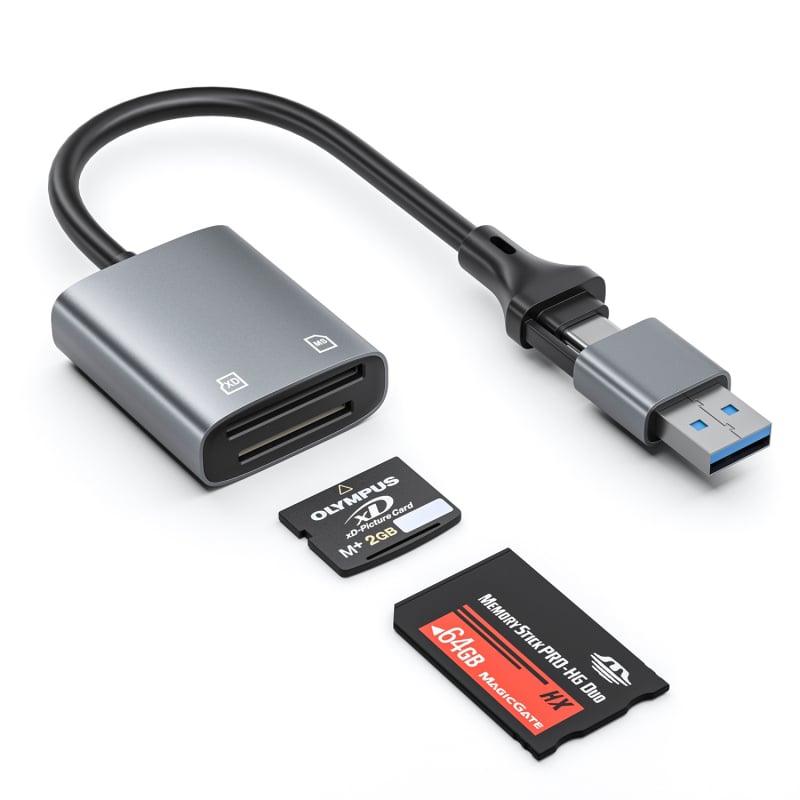 GOODLUCK-TIME USB-C dvostruki čitač kartica, USB 2.0, podržava MicroSD i Memory Stick Pro Duo/Pro/Duo, višenamjenski za pametne telefone, tablete i kamere