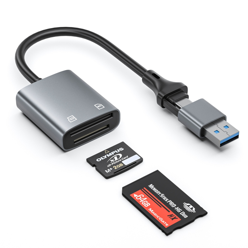 GOODLUCK-TIME USB-C dvostruki čitač kartica, USB 2.0, podržava MicroSD i Memory Stick Pro Duo/Pro/Duo, višenamjenski za pametne telefone, tablete i kamere