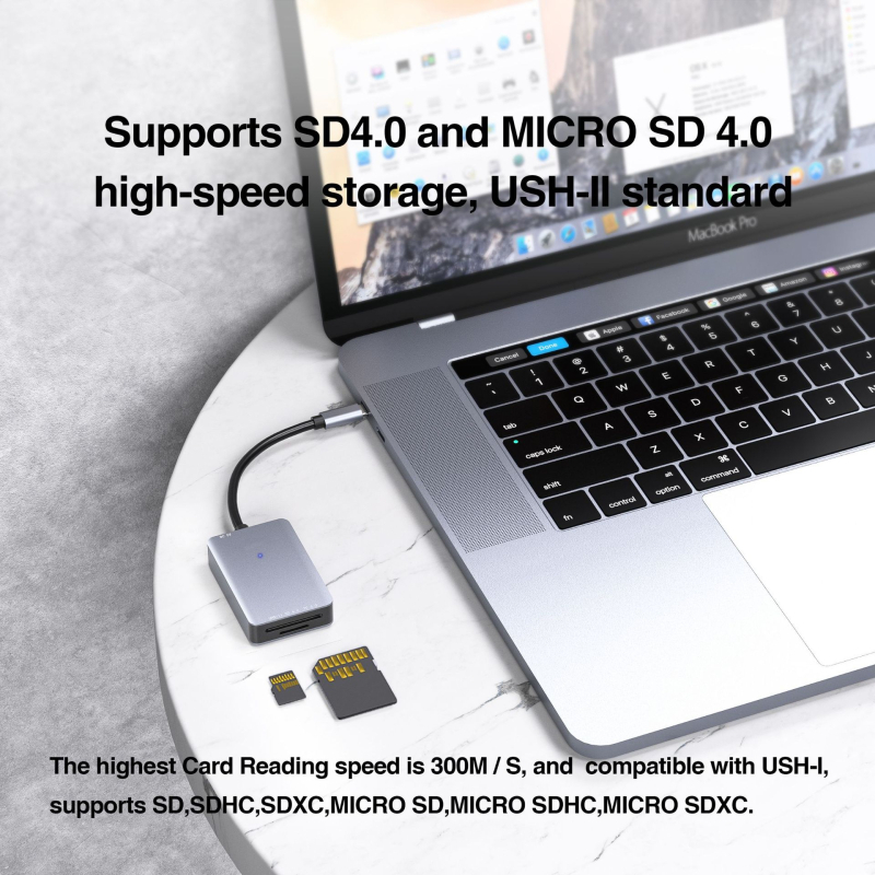 Cititor de carduri Type-C USB4 pentru SD/SDHC/TF/MicroSD – adaptor extern din aliaj de aluminiu pentru dispozitive Apple, Huawei și Samsung