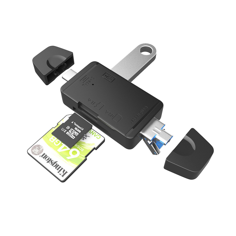 Cititor USB carduri Six-in-One SD/TF pentru calculatoare și Android ( interfață USB 2.0; suport SD/TF; porturi Android/Type-C/USB; model Z-233; OEM disponibil )