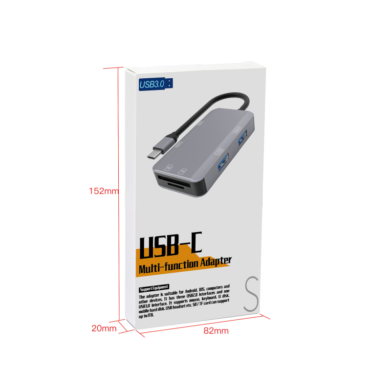 Șase în unu: cititor de carduri și docking station cu suport CF/SD, interfețe USB-C/USB, USB 2.0 de înaltă viteză, carcasă din aliaj de aluminiu