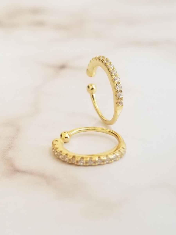 Cercei din argint 925, cu diamant, clips tragus, stil simplu, pentru femei