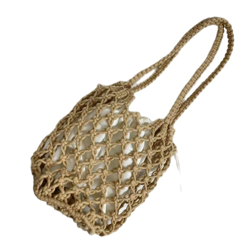 Puuvillast köiega käekott, sügise 2025 väljaanne, vertikaalne ruudukujuline kuju, avatud ülaosa, telefoni tasku