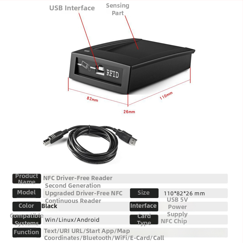 NFC URL tömeges írást végző eszköz, meghajtómentes kártyaolvasó, SDK-s támogatással, HID/ID kártya másolás, T57/HID/ID/EM4100 kompatibilis, 3–6 cm érzékelés, 125 kHz