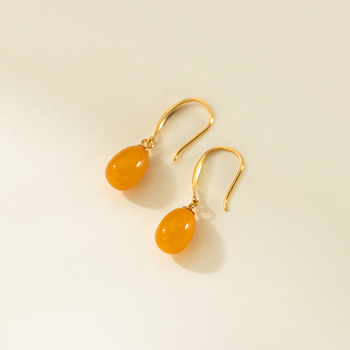 Ασημένια σκουλαρίκια S925 με οβάλ σταγόνα από κερί μελισσών, κορεατικό στυλ