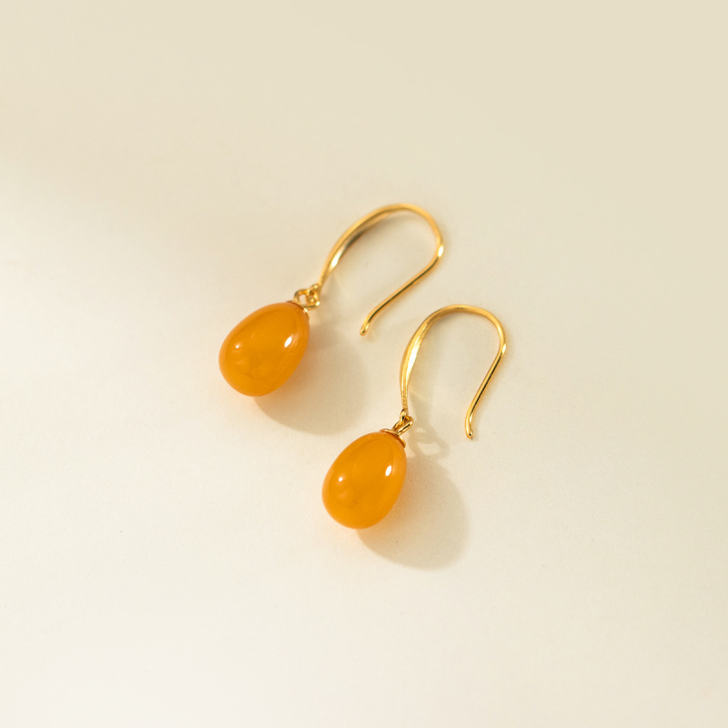 Ασημένια σκουλαρίκια S925 με οβάλ σταγόνα από κερί μελισσών, κορεατικό στυλ