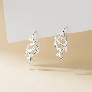 Σκουλαρίκια με γάντζο για το αυτί από 925 ασήμι, σχέδιο ελιάς-φύλλου, για γυναίκες, κορεατικό στυλ
