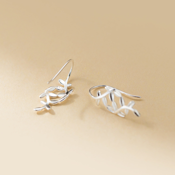 Σκουλαρίκια με γάντζο για το αυτί από 925 ασήμι, σχέδιο ελιάς-φύλλου, για γυναίκες, κορεατικό στυλ