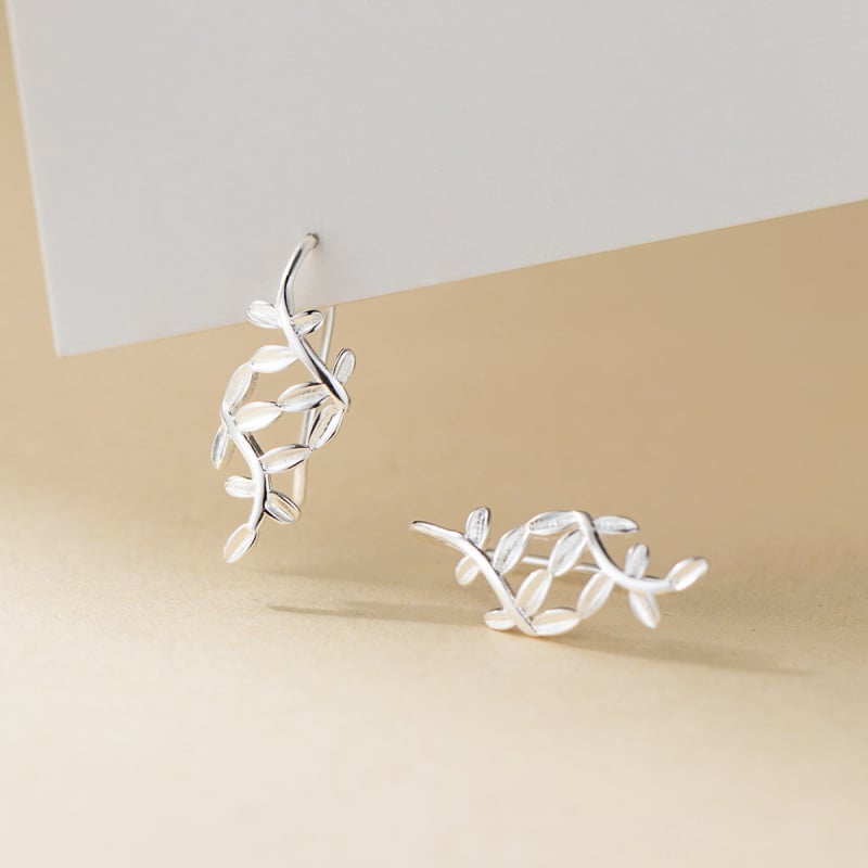 Σκουλαρίκια με γάντζο για το αυτί από 925 ασήμι, σχέδιο ελιάς-φύλλου, για γυναίκες, κορεατικό στυλ