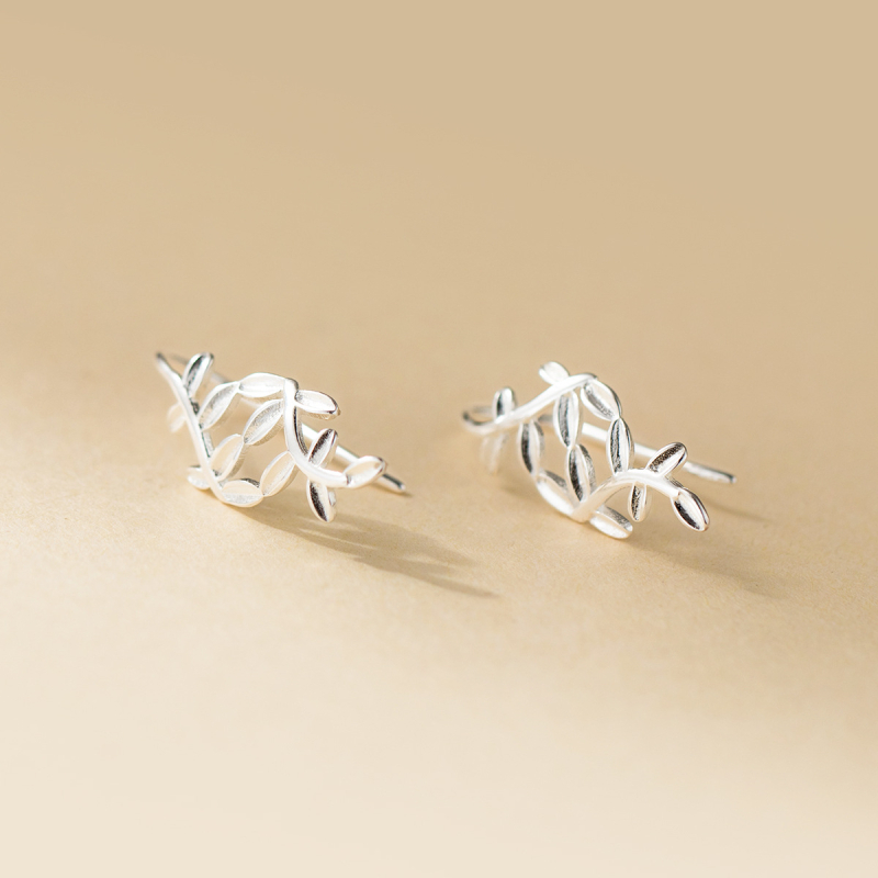 Σκουλαρίκια με γάντζο για το αυτί από 925 ασήμι, σχέδιο ελιάς-φύλλου, για γυναίκες, κορεατικό στυλ