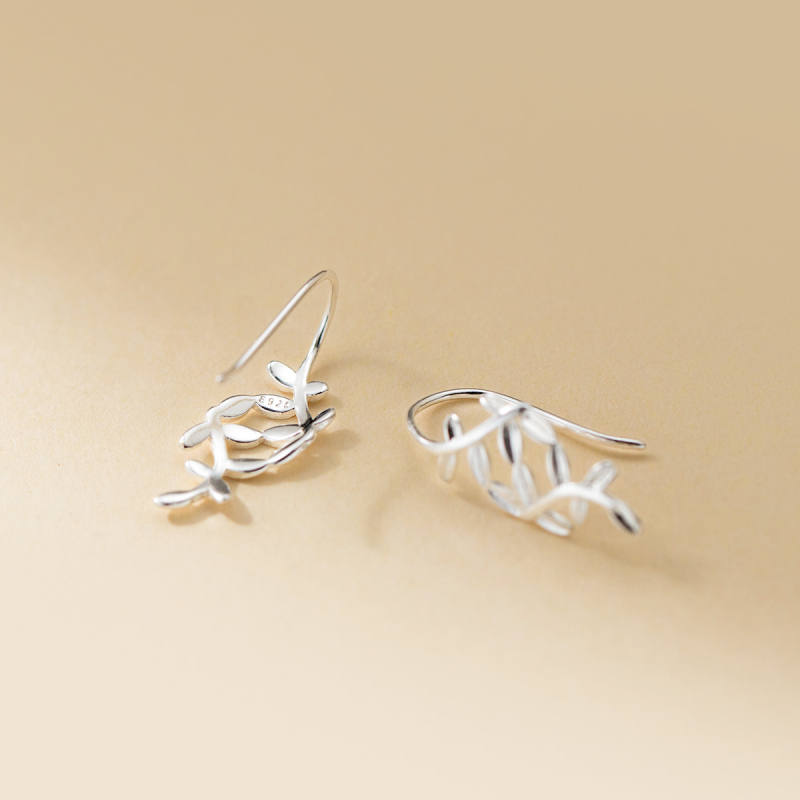 Σκουλαρίκια με γάντζο για το αυτί από 925 ασήμι, σχέδιο ελιάς-φύλλου, για γυναίκες, κορεατικό στυλ