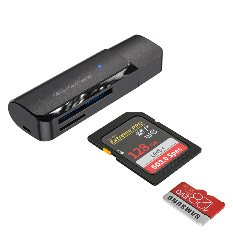 Cititor USB 3.0 2-în-1 pentru SD/TF – cititor extern pentru PC/Laptop, model HYD-7067, suportă SD/SDHC/MMC Plus/TF/MicroSD, compatibil cu toate sistemele