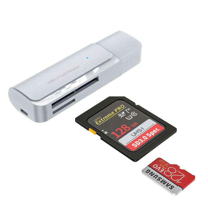 Cititor USB 3.0 2-în-1 pentru SD/TF – cititor extern pentru PC/Laptop, model HYD-7067, suportă SD/SDHC/MMC Plus/TF/MicroSD, compatibil cu toate sistemele