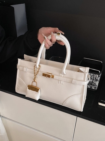 Geantă crossbody de umăr din PU - închidere cu fermoar, căptușeală poliester, formă orizontală pătrată, cu curea de umăr simplă - Primăvara 2025