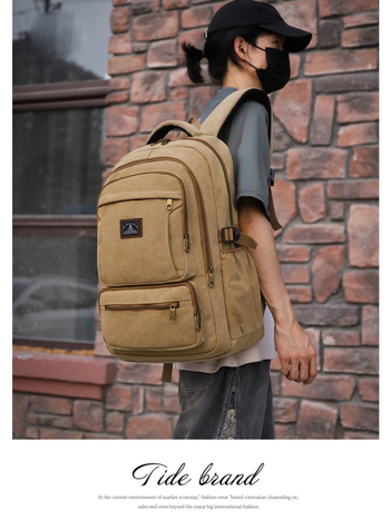 Rucsac din pânză pentru călătorii, compartiment pentru laptop, capacitate 20–35 L, curele cu pernă de aer, căptușeală poliester