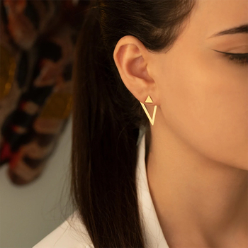 Cercei din oțel inoxidabil, geometrici, electroplatați, pentru femei