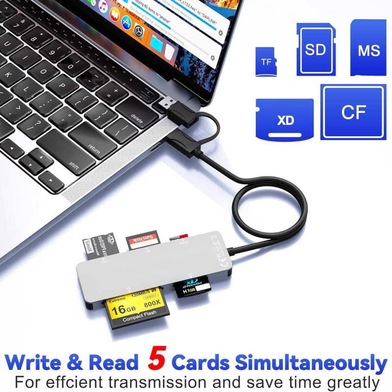 Αναγνώστης καρτών All-in-One με USB-C & USB 3.0 | Υποστήριξη CF, SD, TF, MS Duo, MS Micro (M2) | Αλουμινένιο σώμα | Εγγύηση 1 έτους