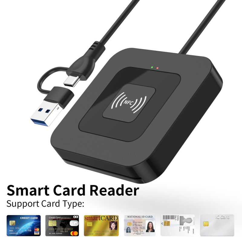 USB i Type-C NFC Smart IC čitač kartica - 2-u-1, sučelje USB/Type-C, kompatibilan s Windows, Linux, macOS