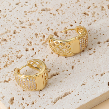 Χαλκός γεωμετρικά οβάλ σκουλαρίκια με ζιρκόν, υψηλής ποιότητας σχέδιο με κούμπωμα για το αυτί, για γυναίκες