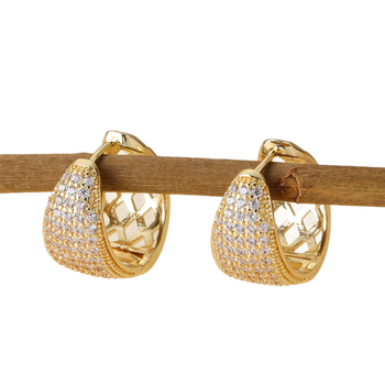 Χαλκός γεωμετρικά οβάλ σκουλαρίκια με ζιρκόν, υψηλής ποιότητας σχέδιο με κούμπωμα για το αυτί, για γυναίκες