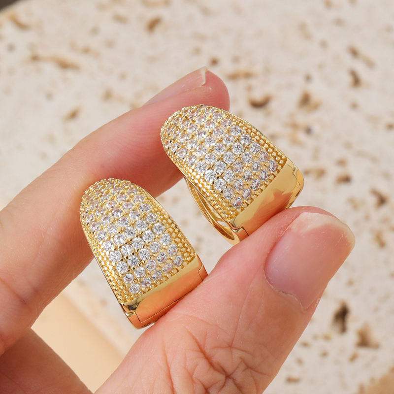 Χαλκός γεωμετρικά οβάλ σκουλαρίκια με ζιρκόν, υψηλής ποιότητας σχέδιο με κούμπωμα για το αυτί, για γυναίκες