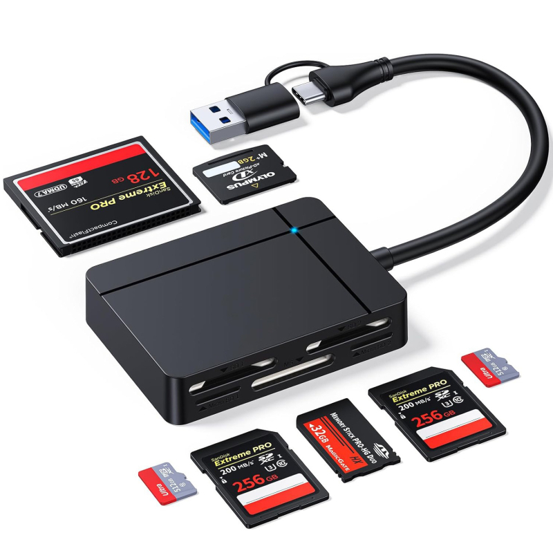 USB-C čitač kartica – Sedam u jednoj, dvostruko USB-C/USB-A sučelje, Podržava CF/SD/SDHC/XD/MMC Plus/TF/MicroSD, Kompatibilan s Mac OS