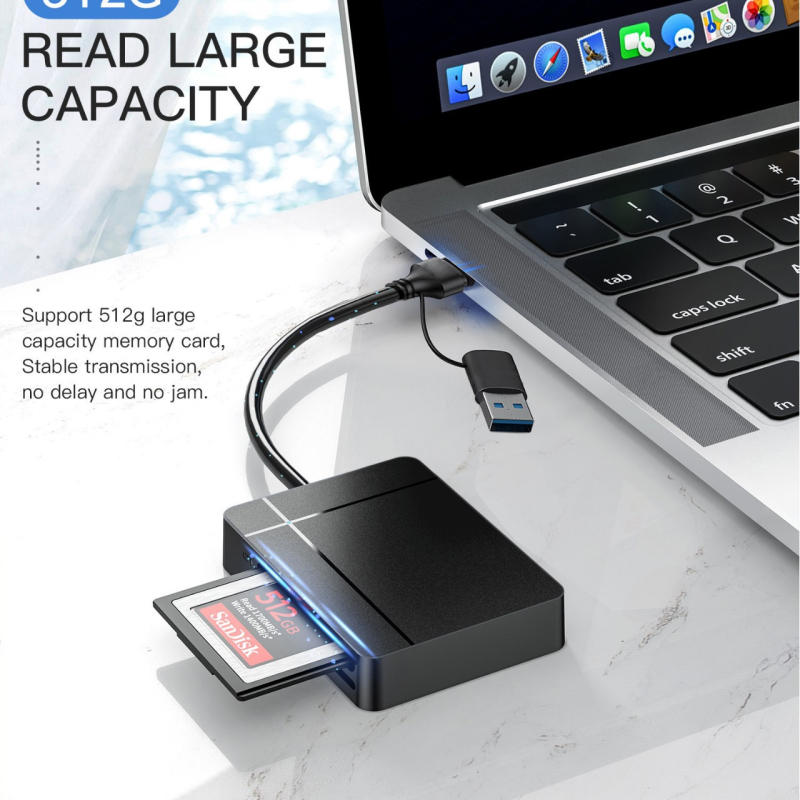 USB-C čitač kartica – Sedam u jednoj, dvostruko USB-C/USB-A sučelje, Podržava CF/SD/SDHC/XD/MMC Plus/TF/MicroSD, Kompatibilan s Mac OS