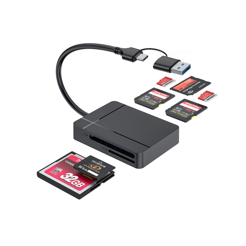 USB-C čitač kartica – Sedam u jednoj, dvostruko USB-C/USB-A sučelje, Podržava CF/SD/SDHC/XD/MMC Plus/TF/MicroSD, Kompatibilan s Mac OS