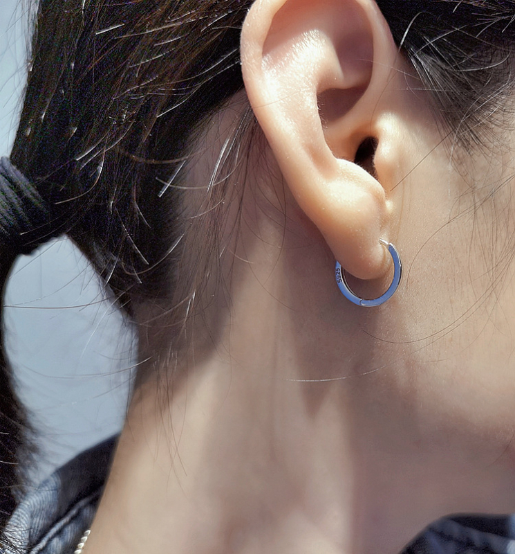 Ασημένια σκουλαρίκια S925, γεωμετρικοί κρίκοι για άνδρες και γυναίκες, γυαλιστερή επιφάνεια, ηλεκτροεπικάλυψη, βάρος 1.52 g