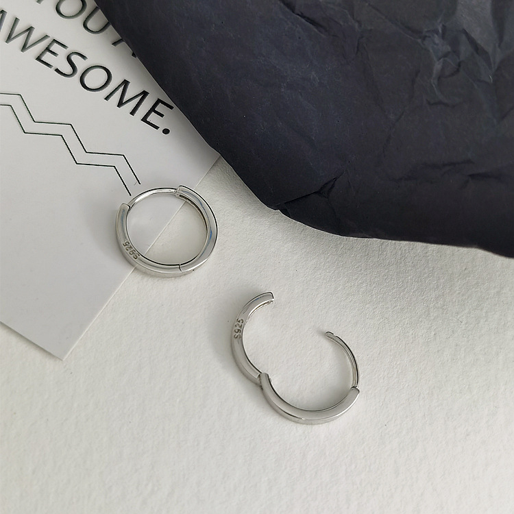 Ασημένια σκουλαρίκια S925, γεωμετρικοί κρίκοι για άνδρες και γυναίκες, γυαλιστερή επιφάνεια, ηλεκτροεπικάλυψη, βάρος 1.52 g