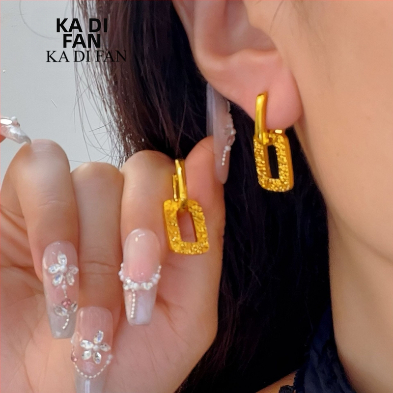 Geometriski kvadrātveida auskari, zeltainu pārklājums, sakausējums, sievietēm, dabīgais stils – svaigs un salds